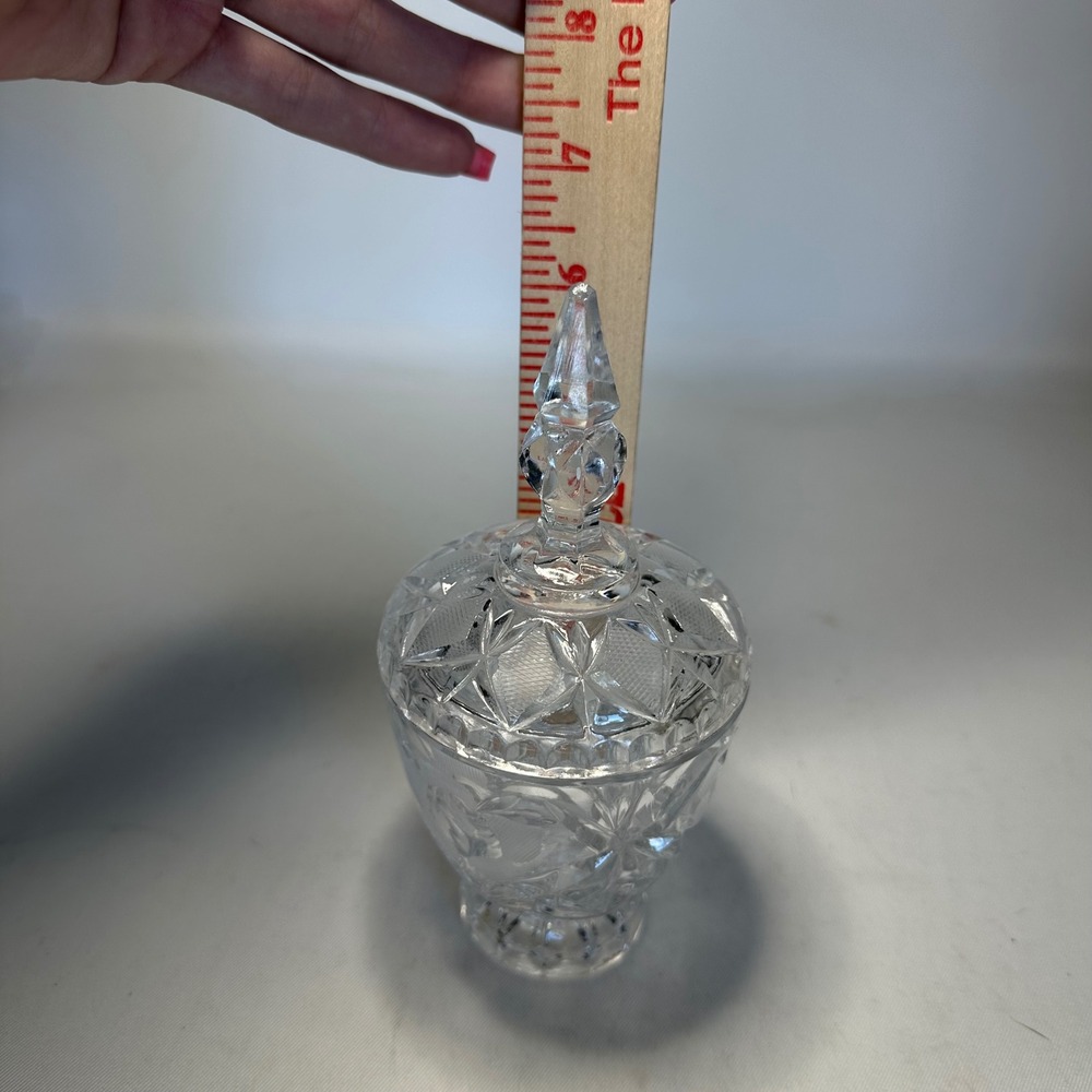 Vintage Cut Glass Crystal Sugar Bowl Candy Dish w/Lid Rose & Diamonds Footed - Picture 8 of 8